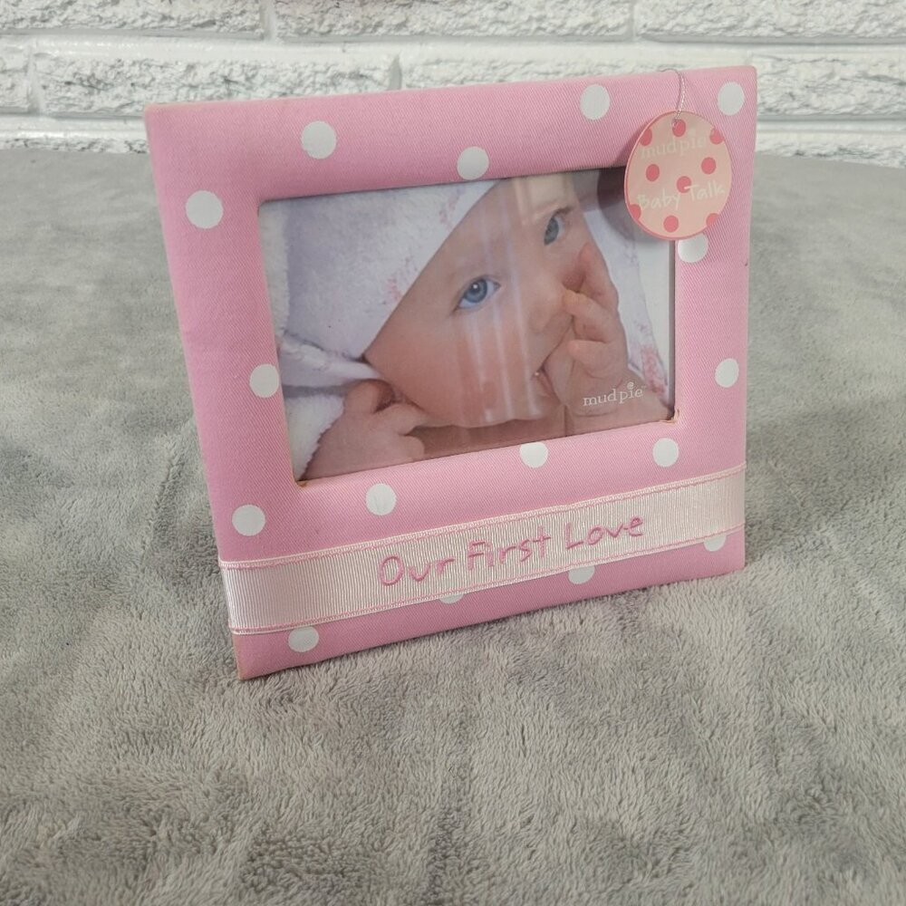 Mud Pie Baby Talk Pink Cloth Photo Frame 4x6 Girl Nursery Decor Baby Shower S96E